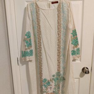 Khaadi Kurta Off white and sea green embrodery